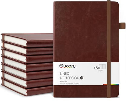 Oucaru Lined Journal Notebook, 8 Pack, 180 Pages, A5 Journals for Writing, 100 GSM Thick Paper, Small Notebooks Daily Journal for Women Men Work, Business, School, Travel Supplies - color: Brown