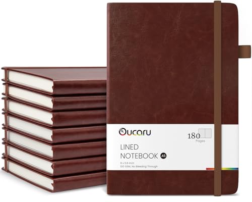 Oucaru Lined Journal Notebook, 8 Pack, 180 Pages, A5 Journals for Writing, 100 GSM Thick Paper, Small Notebooks Daily Journal for Women Men Work, Business, School, Travel Supplies - color: Brown