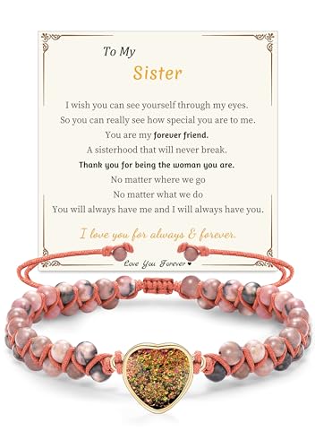 Gifts for Daughter Granddaughter, To My Mom Grandma Wife Girlfriend Sister Jasper Heart Bracelets Birthday Graduation Anniversary Christmas Stocking Stuffers Valentines Mothers Day Jewelry - style: 5.Gift To My Sister: Rhodonite Beads