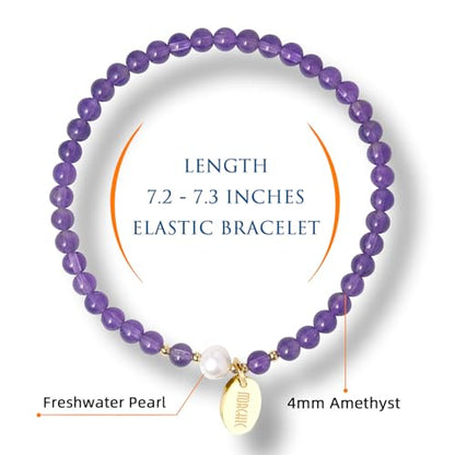 Morchic 4mm Natural Gemstone Beads Stretch Bracelet for Women, With Freshwater Pearls, Energy Gem Birthday Gift for Her 7.2” - color: Amethyst