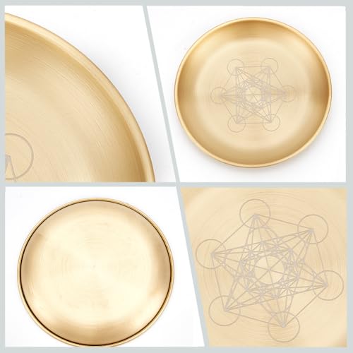 CREATCABIN Hexagram Tarot Altar Plate Ritual Burning Candle Holder Aromatherapy Tray Bowls Offering Incense Ceremony Plate with Altar Card Home Decor for Witchcraft Wiccan Wedding Golden 5.55 Inch - style: Hexagram