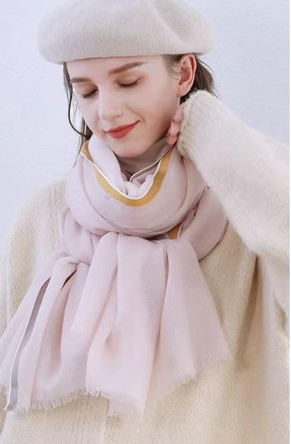 Luxury Cashmere Pashmina Style Shawl - Silk & Wool Blend Scarf, Lightweight Skin-Friendly Wrap - color: Gingham. - Pink