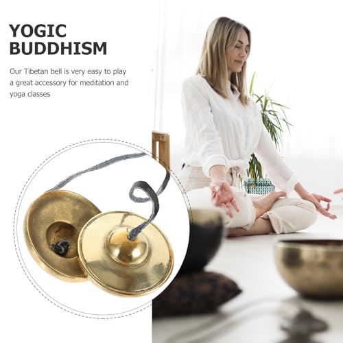 UKCOCO Handcrafted Nepalese Small Copper Meditation Cymbals Bell, Finger Cymbals Percussion Instrument for Adults, Tibetan Yoga Chime for Mindfulness and Sound Healing