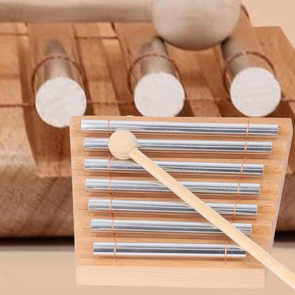 7 Tone Meditation Chime Aluminum Beech Wood Handheld Percussion Instrument with Mallet for Sound Healing, Yoga, and Mindfulness Practice ﻿