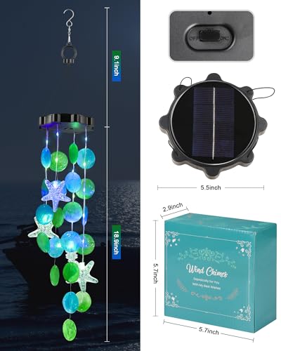 Solar Wind Chimes Decorative Lights for Outside, Hanging Lights for Holiday Garden Yard Window Shells Gifts for Mom Grandma Women Wife Girls - size: Sea