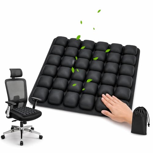Inflatable Travel Seat Cushion for Airplane, Press-to-Inflate Air Cell Cushion, Portable & Foldable for Long Sitting, Car, Office, Wheelchair (36-Cell Air Cushion)
