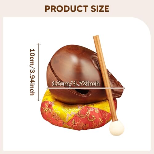 Generic Temple Block Zen Drum Traditional Handcraft Desktop Decoration with Mallet and Cushion Wooden for Office Family Counter, 4 Inch