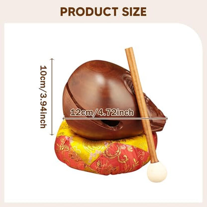 Generic Temple Block Zen Drum Traditional Handcraft Desktop Decoration with Mallet and Cushion Wooden for Office Family Counter, 4 Inch