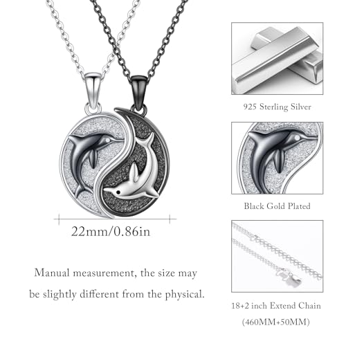 Yin Yang Necklaces for Women Men 925 Sterling Silver Pendant Necklace Yin Yang Jewelry for Women Men Couples - style: Dolphin