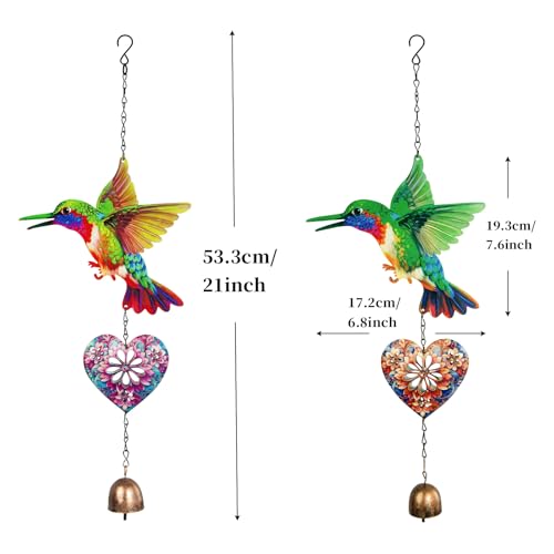 Metal Hummingbird Hanging Decor, Bird Wind Chime Bell Hanging Decor for Outdoor Garden Yard Doors Walls Living Rooms Bedrooms, 2 Pack (Bird-a-Heart) - style: bird-a-heart