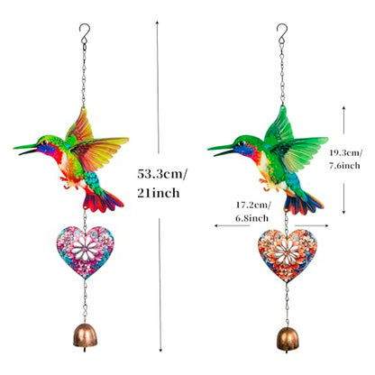 Metal Hummingbird Hanging Decor, Bird Wind Chime Bell Hanging Decor for Outdoor Garden Yard Doors Walls Living Rooms Bedrooms, 2 Pack (Bird-a-Heart) - style: bird-a-heart