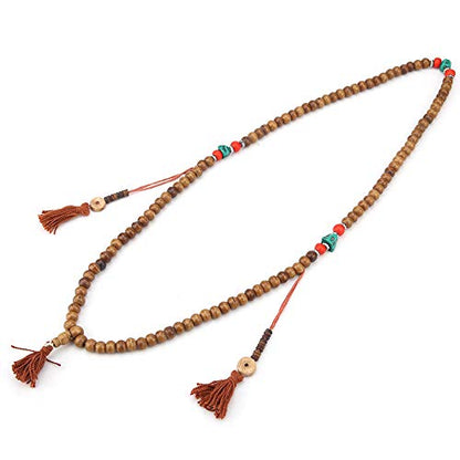 108 NaturalBeads Bracelet,Tibetan Yak Bone Beads Stretch Bracelet,Prayer Meditation Mala Wrap Stretch Necklace for Buddha Buddhist