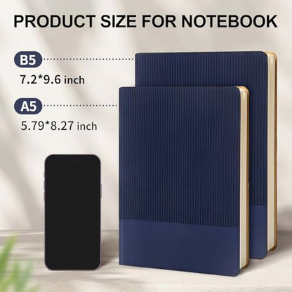 Lined Journal Notebook for Work College Ruled Notebook 5.79" x 8.27" A5 PU Leather Daily Journaling Notebook 216 Pages for Women Men Daily Writing Business School Travel Gift (Dark Blue) - color: 04-Dark Blue-1pack, style: A5 Lined 216pages