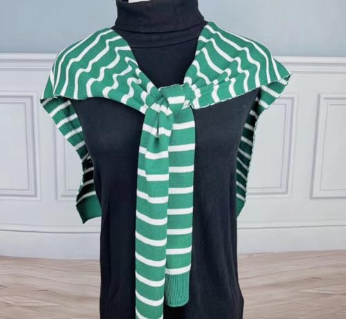 WaJuemy Sweater Shawl Wraps for Women Sweater Knitted Knotted Shawls Travel Casual Scarf Cape Shoulder Tops Fashion Wrap - color: Green/White