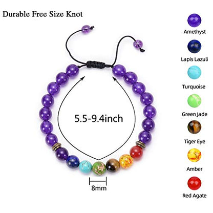GelConnie Lava Rock Chakra Bracelet 7 Chakra 8mm Natural Stone Healing Bracelet Stress Relief Yoga Beads Anxiety Bracelet Aromatherapy Essential Oil Diffuser Bracelet Bangle - color: B-Amethyst Braided
