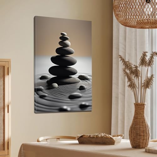Loitspo Zen Stone Canvas Wall Art, Spirit Canvas Wall Art, Stones Balance Pebbles Stack Picture Print, Zen Stones and Sand Pictures Print Wall Art Decor, Spirit Sand Picture for Yoga (20"x30") - size: 30L"x20W"