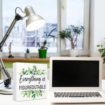 Everything is Figureoutable Wood Box Sign, Inspirational Desk Decor for Women, Small Motivational Living Room Bedroom Shelves Desk Decor Signs 5x5x1 INCH - style: Everything is Figureoutable