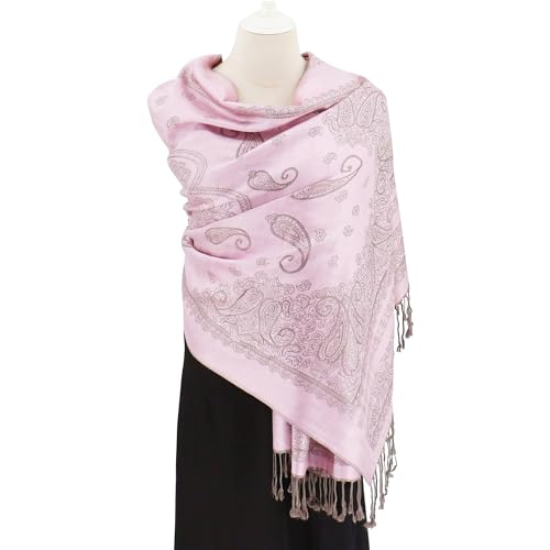 Ciormis Two Tone Silky Paisley Pashmina Shawl Scarf,Soft Women's Rave Jacquard Pashminas Wrap Scarves - color: B2#. Pink Paisley