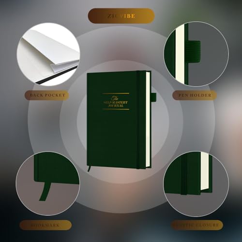 Self-Mastery Journal for Men & Women - Gratitude Journal for Daily Reflection, Mindfulness, and Self-Care - Guided Manifestation Journals - Inspirational Goal Journals with Pen Holder (Dark Green) - color: Dark Green