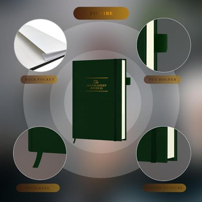 Self-Mastery Journal for Men & Women - Gratitude Journal for Daily Reflection, Mindfulness, and Self-Care - Guided Manifestation Journals - Inspirational Goal Journals with Pen Holder (Dark Green) - color: Dark Green