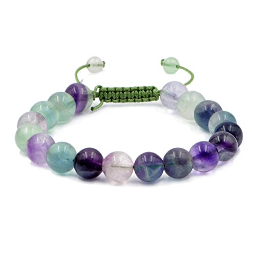 AD Beads Natural 10mm Gemstone Bracelets Healing Power Crystal Macrame Adjustable 7-9 Inch - color: Fluorite