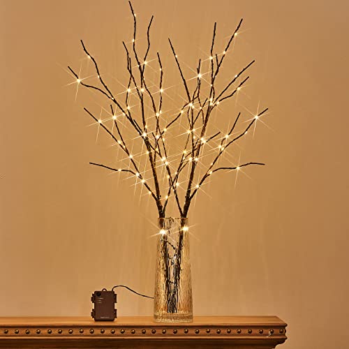 Lighted Brown Branches 32IN 100 LED with Timer Battery Operated, Artificial Tree Branch with Warm,Willow Branch Lights for Home Bedroom Fireplace Christmas Holiday Decoration - color: 100l-brown, size: 32IN