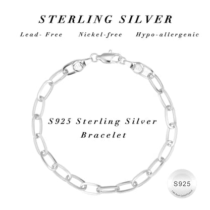 S925 Sterling Silver Paperclip Chain Bracelets for Women - Sterling Silver Paperclip Chain Bracelet Handmade Jewelry Gold Bracelets for Women 8"