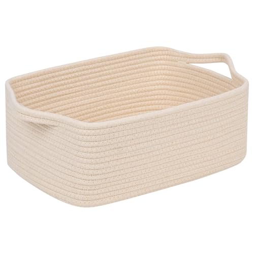 CubesLand Rectangular Cotton Rope Basket, 14x10x5 Inches, Beige, Nursery Storage Bin - color: Beige, size: 14''x10''x5''