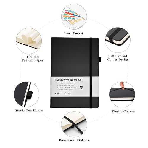 Lined Journal Notebook, 192 Pages A5 Notebooks College Ruled, Notebooks for Note Taking/School/Work, Journals for Writing, 100GSM Paper, 5.7" x 8.5" (Black) - color: Black