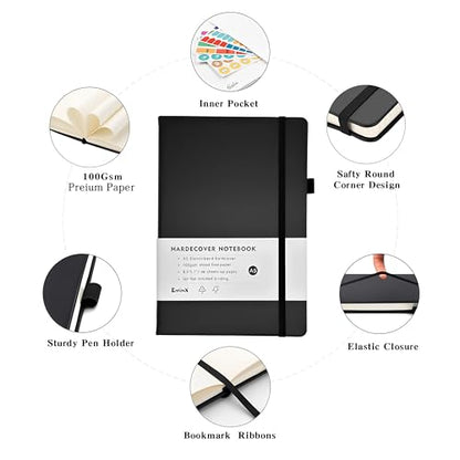 Lined Journal Notebook, 192 Pages A5 Notebooks College Ruled, Notebooks for Note Taking/School/Work, Journals for Writing, 100GSM Paper, 5.7" x 8.5" (Black) - color: Black