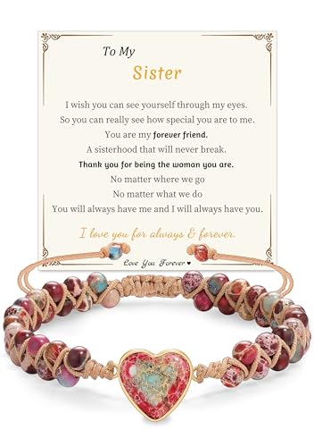 Gifts for Daughter Granddaughter, To My Mom Grandma Wife Girlfriend Sister Jasper Heart Bracelets Birthday Graduation Anniversary Christmas Stocking Stuffers Valentines Mothers Day Jewelry - style: 1.Gift To My Sister: Red Beads