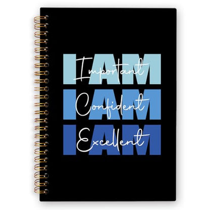 I Am Affirmation Spiral Notebook, Blue and Black Motivational Journaling Notebooks, Affirmation Spiral Journal for Kids Men Women, Positive Office School Supplies Gifts, 5.5x8.3 In - color: am affirmation