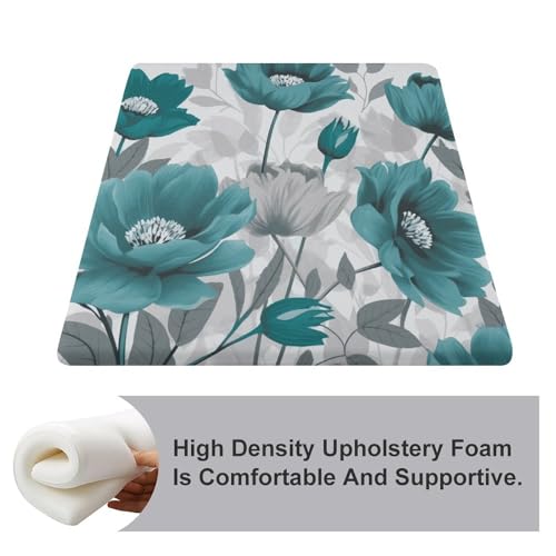 Degrees of Comfort Meditation Floor Cushion, Square Cushion for Adults Seat,Teal Grey and White Floral Printed Memory Foam Cushion, Outdoor Picnic Mat 14.96 * 13.78 Inch.