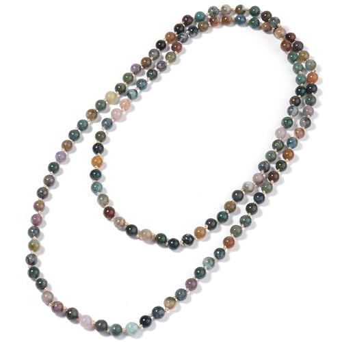 Beaded Necklace Hand Knotted for Woman - color: India Agate