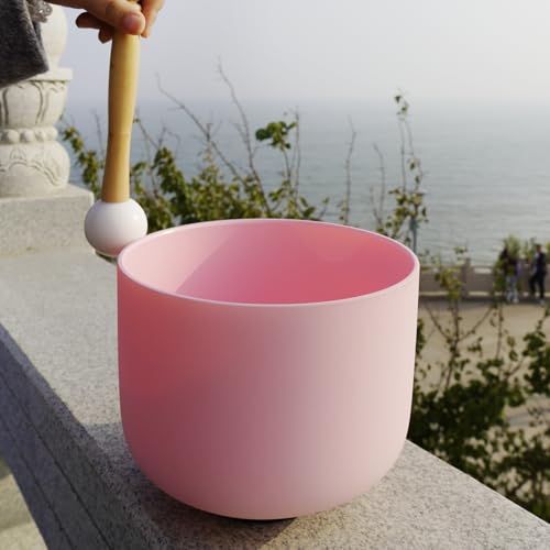 Hye-eun Pink Crystal Singing Bowls Set, 432hz Quartz Frosted Sound Bowl set of 7pcs with Carrying Case for Yoga Sound Healing Instruments - color: 432hz 7-12inch CDEFGAB Pink 7pcs