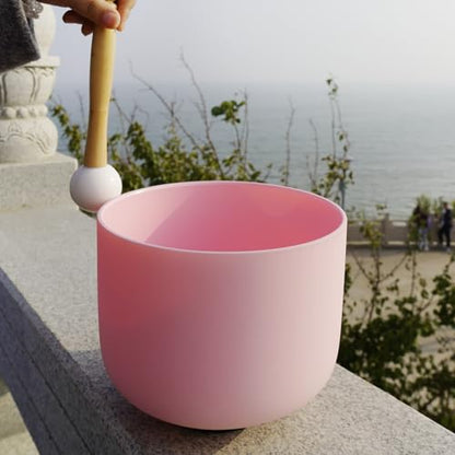 Hye-eun Pink Crystal Singing Bowls Set, 432hz Quartz Frosted Sound Bowl set of 7pcs with Carrying Case for Yoga Sound Healing Instruments - color: 432hz 7-12inch CDEFGAB Pink 7pcs