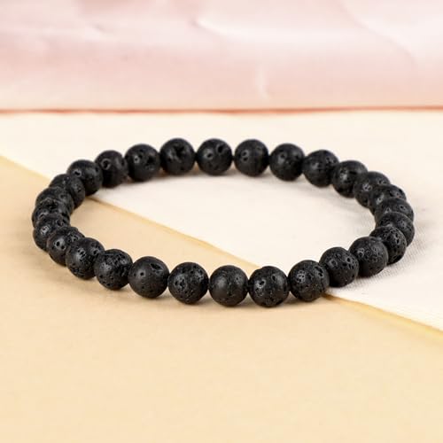 LPBeads Handmade Natural Gemstone Stretch Elastic Bracelet Healing Crystal Round Stone Beads Jewelry Gifts for Women Men - color: Black Lava, size: 6mm