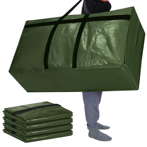 Windyun 4 Pack 57 Gallon Extra Large Moving Bags XXL Heavy Duty Storage Bag with Strong Zipper Handle Jumbo Big Tote Box Foldable for College Dorm Travel Clothes Duffle Blanket Pillow(Army Green) - color: Army Green, size: 57 Gallon