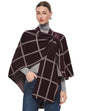 PULI Womens Elegant Cross Front Shawl Wraps Knitted Ponchos Cape Light Weight Poncho Sweater Soft Warm Travel Wraps - color: Classic Check-burgundy and Oatmeal