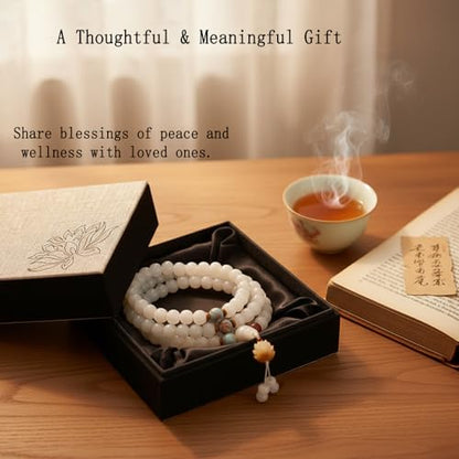Mala Bead Strand Bracelet, 108 Buddhist Prayer Beads Yoga Meditation Green Malachite Beads Necklace Women man - style: 10mm White Jade Bodhi
