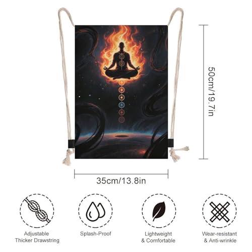 Blacklight Seven Chakra Yoga Meditation Drawstring Backpack for Women Men - 13.8"x19.7" Lightweight Cinch Bag Large Capacity Gym Drawstring Bag Aesthetic Sackpack Sports Backpack for Travel, Beach
