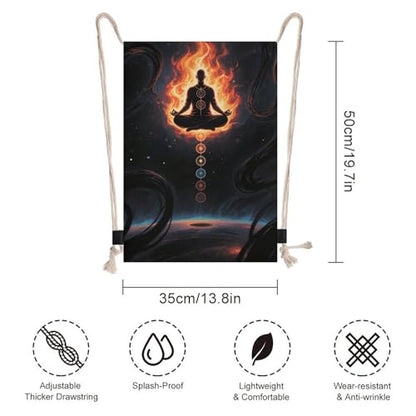 Blacklight Seven Chakra Yoga Meditation Drawstring Backpack for Women Men - 13.8"x19.7" Lightweight Cinch Bag Large Capacity Gym Drawstring Bag Aesthetic Sackpack Sports Backpack for Travel, Beach