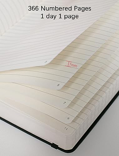 Thick College Ruled Notebook with 366 Numbered Pages, A5 Journals for Writing with 100GSM Lined Paper, Hardcover Leather Notebooks for Women Men School Note Taking Office Work Diary, 5.7"x8.3" Black