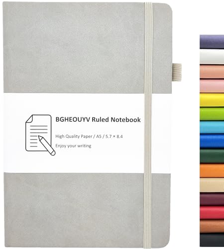 Notebook Journal, College Ruled Notebook Lined A5 160 Pages,Hard Cover Journals for Writing, Notebooks for Work Office School Women Men,5.7 inches x 8.4 inches(Light Grey) - color: Light Grey
