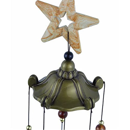 Star Wind Chimes for Outside with 5 Brzone Chime Bells, Rustic Wind Chime Hanging Decor for Garden Patio Yard