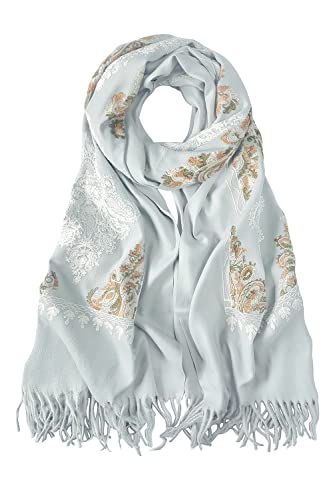 Urban CoCo Women's Embroidered Tassel Long Shawl Oversize Scarf Wraps for Women - color: #2-light Gray