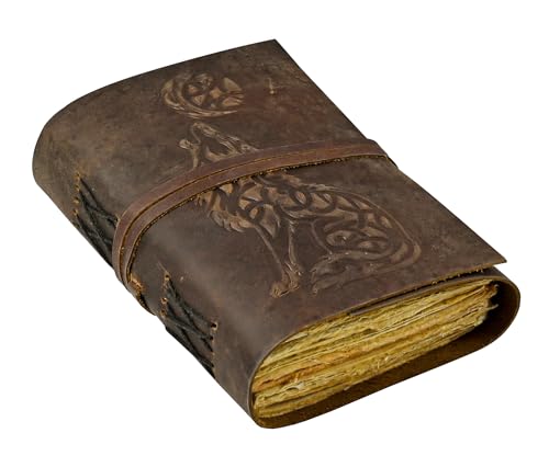 Urooj Handicraft Wolf Leather Journal Book of Shadows Notebook Handmade Daily Notepads for Men & Women Blank Paper 7x5 Inches - Best Gift for Art Sketchbook & Notebook - color: multi color'