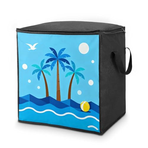 Blue Tropical Storage Bag Portable Closet Organizer Storage Bags Quilt Storage Bags with Zippered Breathable Storage Bag with Carry Handles for Blanket Pillow Bedding