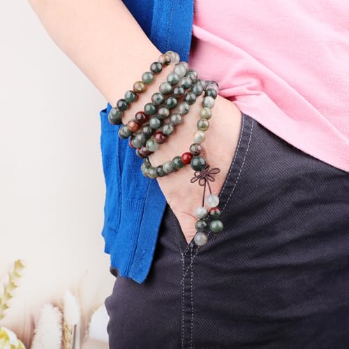 AD Beads 6mm 8mm 108 Prayer Mala Jasper Elastic Bracelet - Handmade Yoga Meditation Healing Power Energy Gifts for Unisex Adult. - color: African bloodstone(Strengthen the body)