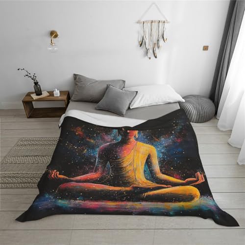 Zen Meditation Fleece Blanket, Ultra-Soft Flannel Throw Featuring Seated Buddhist Monk,Peaceful Design for Yoga,Mindfulness,Couch & Bedroom Decor,Lightweight and Warm,Anti-Wrinkle 30X40 inch